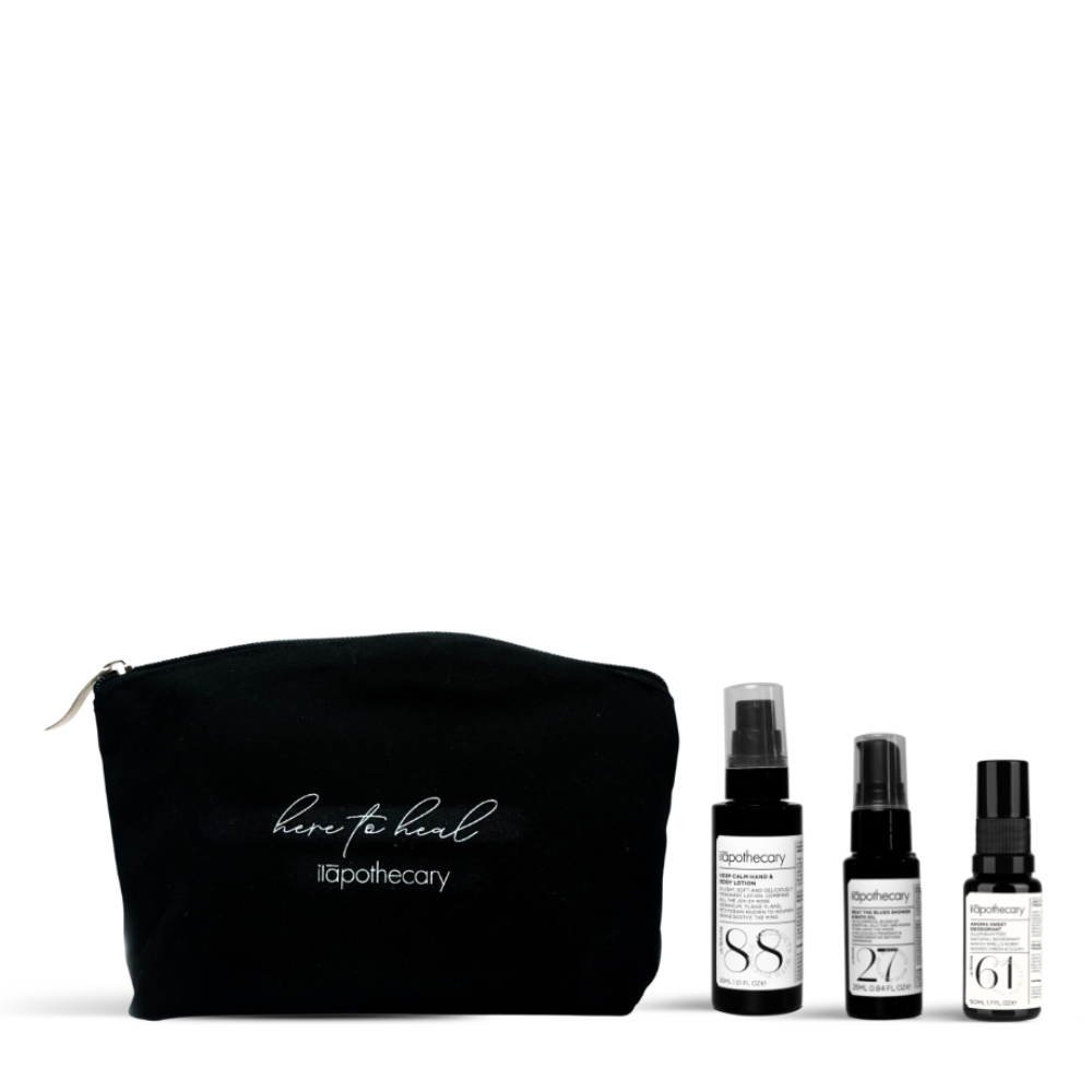 Fab Day Pouch includes keep calm hand and body lotion 30 ml, beat the shower and bath oil 25ml and aroma sweet deodorant 15ml