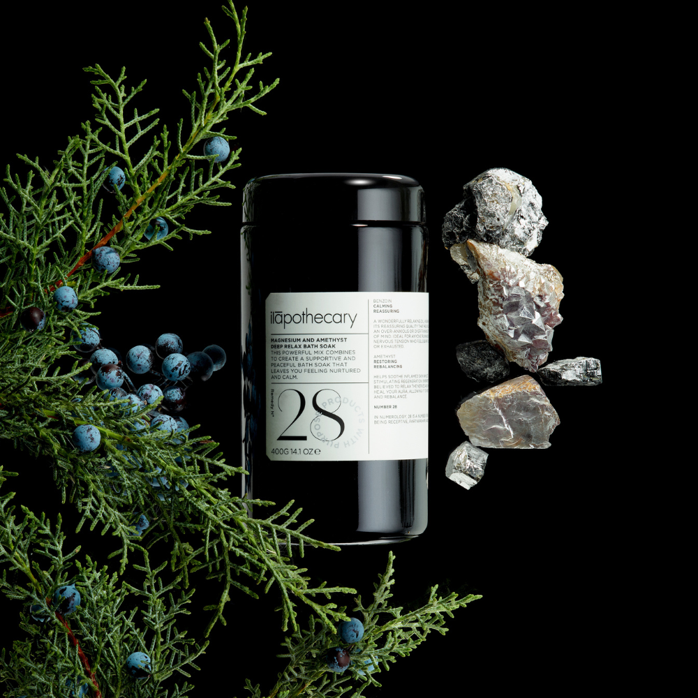 magnesium and amethyst deep relax bath soak image with ingredients